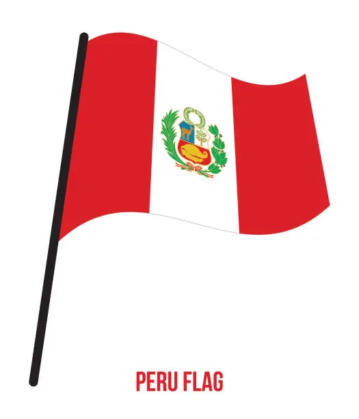 Vector illustration of Peru Flag Waving Vector Illustration on White Background. Peru National Flag
