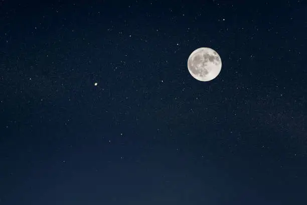 Photo of Huge full moon on the night sky with bright stars