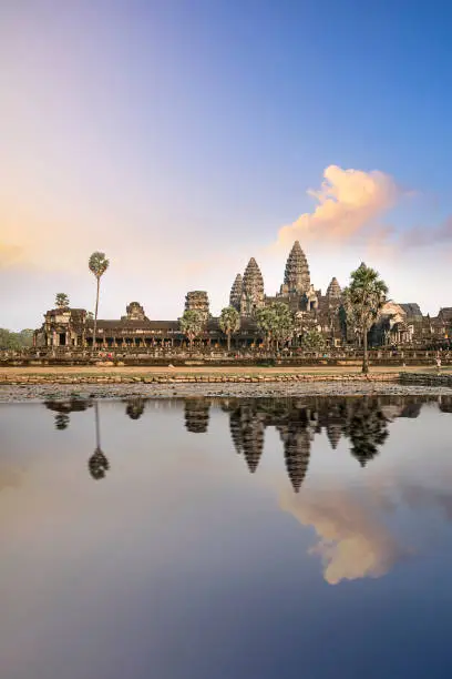 Photo of Angkor Wat and reflecting lake in sunset, Siem Reap, Cambodia