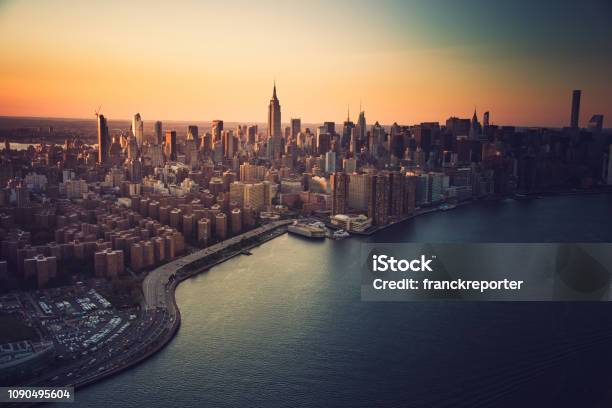 Aerial View Of Manhattan City Stock Photo - Download Image Now - New York City, New York State, Urban Skyline