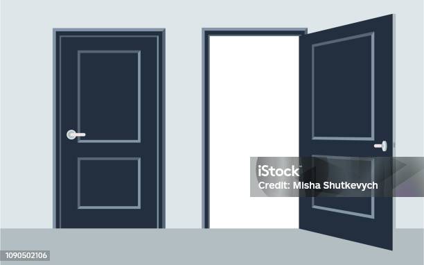 Door Open And Close Vector Illustration Flat Design Stock Illustration - Download Image Now