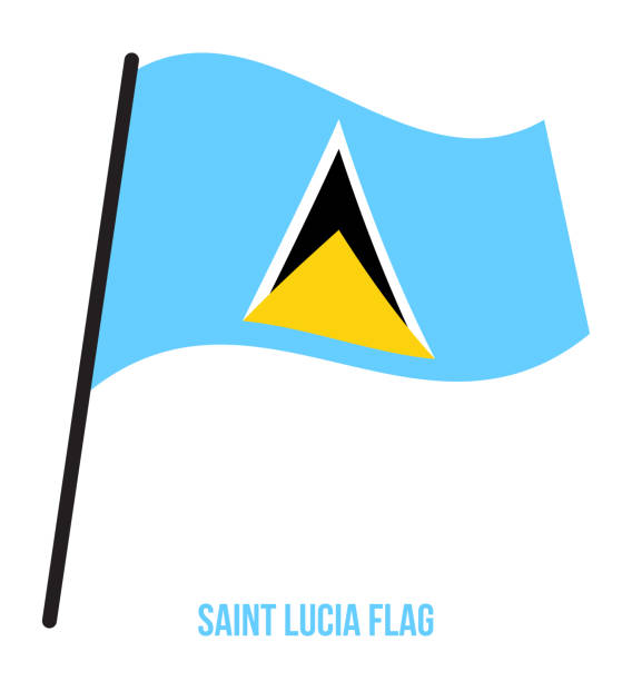 bildbanksillustrationer, clip art samt tecknat material och ikoner med saint lucia flagga vajande vektorillustration på vit bakgrund. saint lucia flagga. - lucia