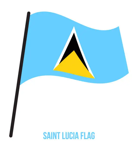 Vector illustration of Saint Lucia Flag Waving Vector Illustration on White Background. Saint Lucia National Flag.