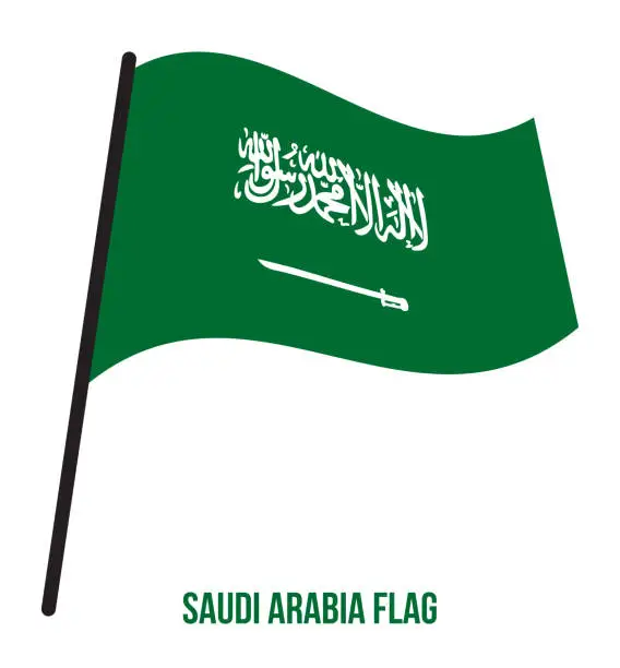 Vector illustration of Saudi Arabia Flag Waving Vector Illustration on White Background. Saudi Arabia National Flag