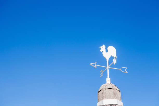 istock White rooster weather vane on blue sky 1090507906
