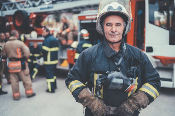 Firefighter's senior portrait stock photo