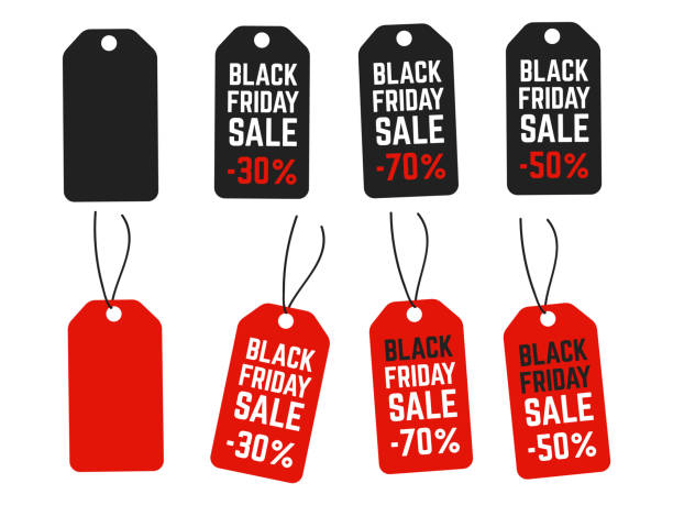 illustrazioni stock, clip art, cartoni animati e icone di tendenza di tag dei prezzi del black friday. etichette promozionali le migliori offerte. segno vettoriale di vendita al dettaglio - price tag