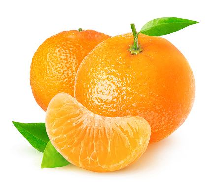 Isolated citrus fruits. Tangerines on white background with clipping path