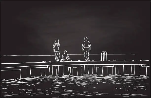 Vector illustration of At The Dock Chalk Drawing