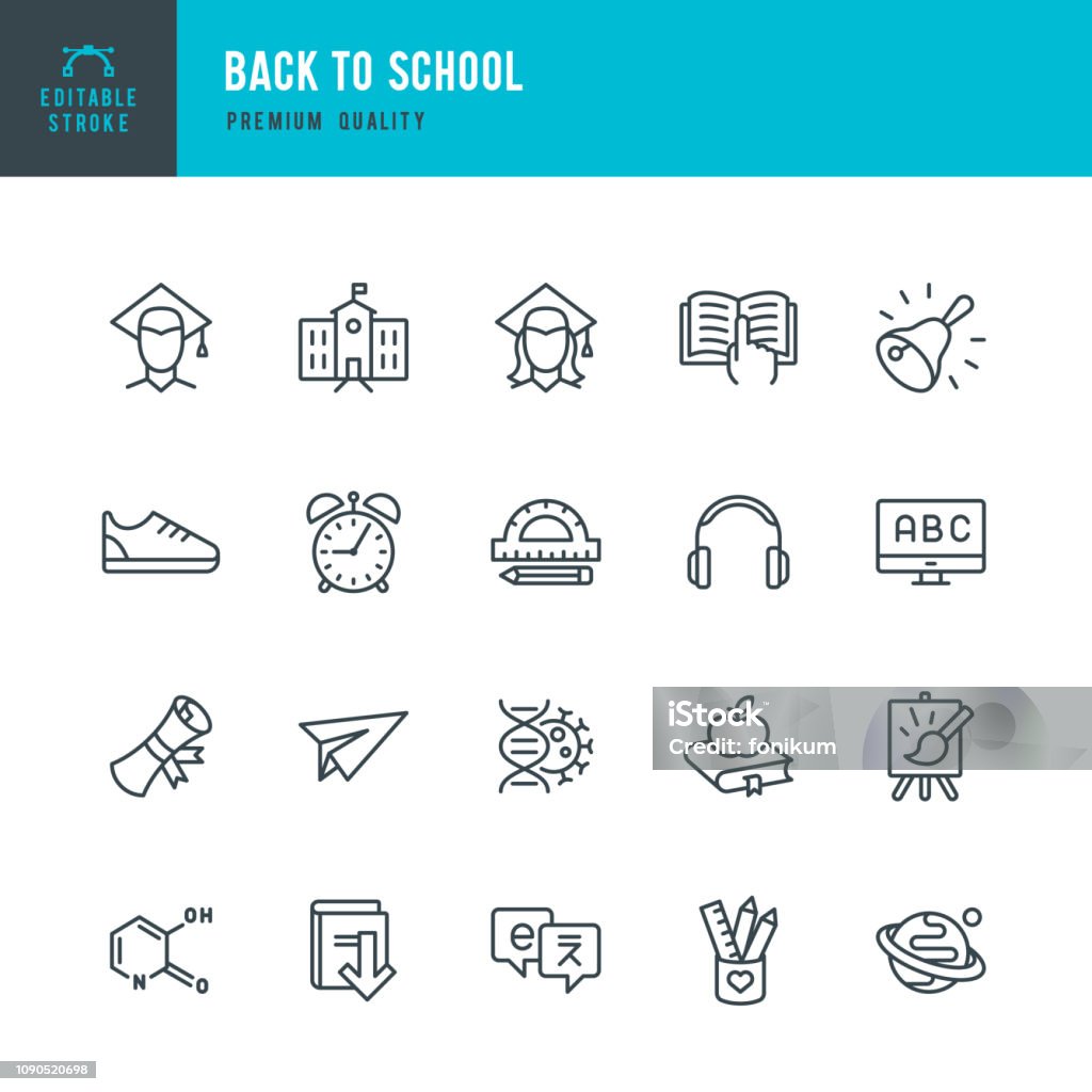 Back to School - set of line vector icons Set of 20 School and Science thin line vector icons Icon Symbol stock vector