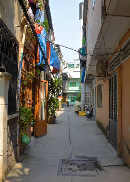 Ho Chi Minh City, Vietnam - 3rd January 2018. A small residential back street in the Tran Hung Alleys area of District 1 in Saigon.