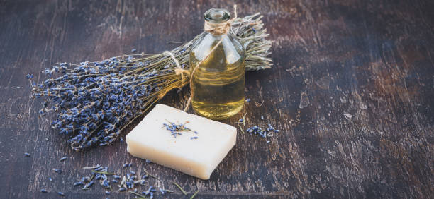 istock Lavender oil, herbal soap and bath salt 1090527084