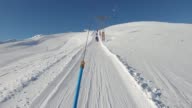 istock POV shot of Ski T-bar Lift mountain winter swiss vacation. 1090540450