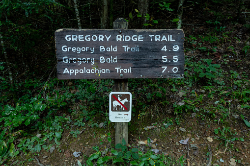 Gregory Ridge Trail Sign at Trailhead in Cades Cove