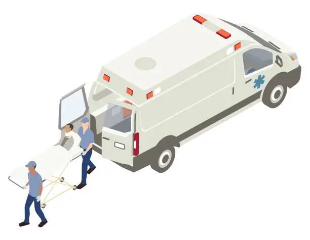 Vector illustration of Loading patient into ambulance illustration