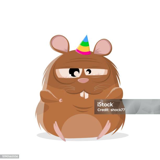Funny Cartoon Illustration Of A Lazy Party Hamster Stock Illustration - Download Image Now - Animal, Animal Hair, Boredom