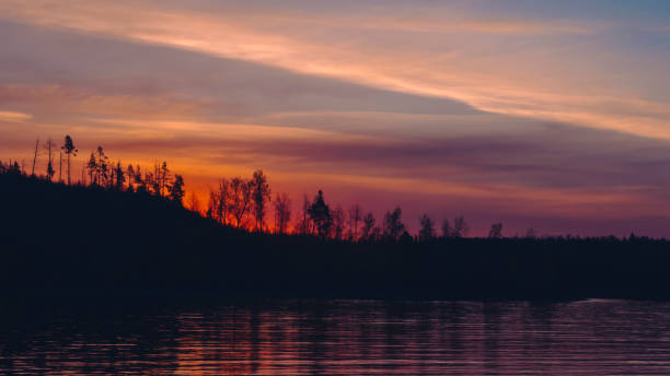 istock bright orange blue colorful sunset on a lake background 1090573586