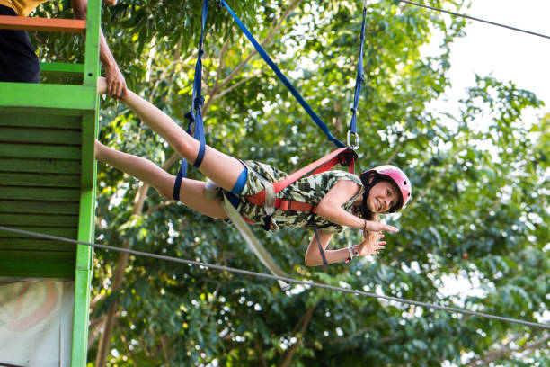 istock Young girl riding a zip line 1090589458