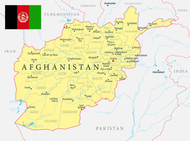 illustrazioni stock, clip art, cartoni animati e icone di tendenza di mappa afghanistan politica - capitale, città, fiumi e laghi - illustrazione vettoriale altamente dettagliata - kandahar