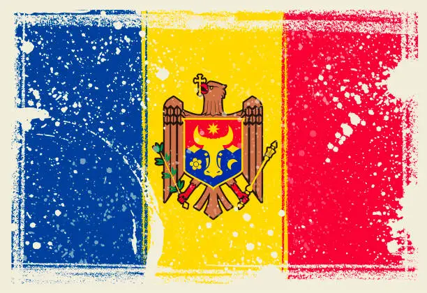 Vector illustration of Flag of Moldova. Vector Illustration with grunge frame