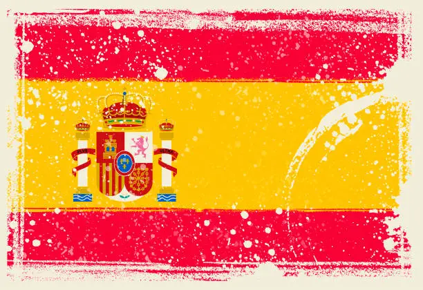 Vector illustration of Flag of Spain. Vector Illustration with grunge frame
