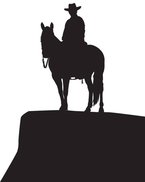 ilustraciones, imágenes clip art, dibujos animados e iconos de stock de vaquero en silueta 2 - rodeo cowboy horse silhouette