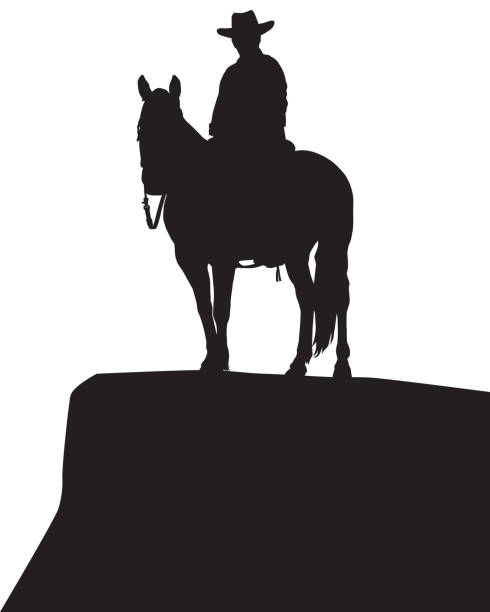 ковбой в силуэт 2 - horseback riding cowboy riding recreational pursuit stock illustrations