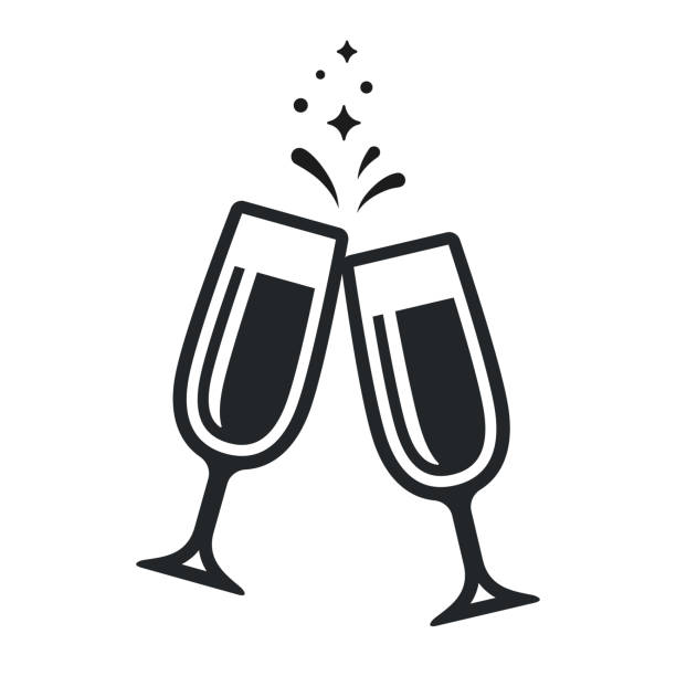 ilustrações de stock, clip art, desenhos animados e ícones de two champagne glasses - wine glass champagne cocktail