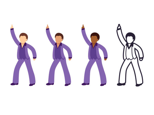 Disco dancing man Disco dancing man emoji set with different skin tone color and black and white line icon. Isolated vector illustration collection. dancing stock illustrations