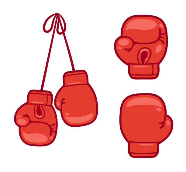 Boxing gloves set Cartoon red boxing gloves set. Isolated vector illustration. punching illustrations stock illustrations