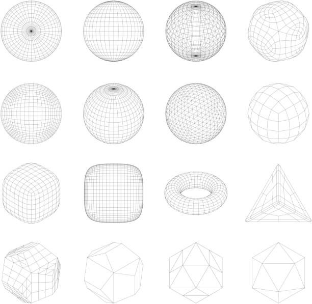 ilustrações, clipart, desenhos animados e ícones de objetos de malha de arame. linha de rede, design esfera de hud. conjunto de ícones 3d abstratos. - hexahedron