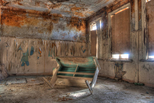 istock Classroom in the abandoned and rotten rural school 1090606108