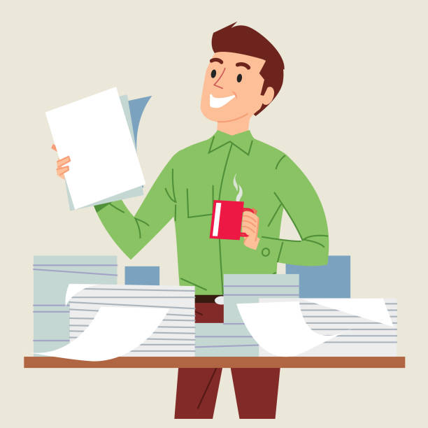 in control of the paperwork man in control of the workload man writing stock illustrations