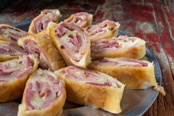 Ham and cheese spiral slices stock photo