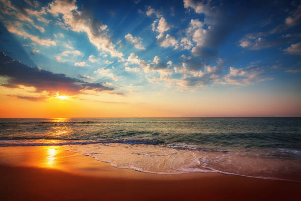 istock Golden sunrise over tropical beach 1090614484
