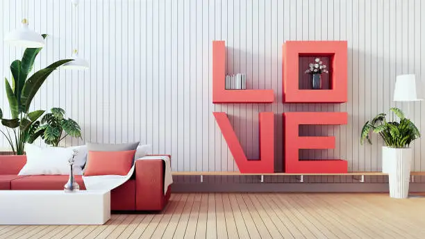 The Love living coral - Valentine interior / 3D render image