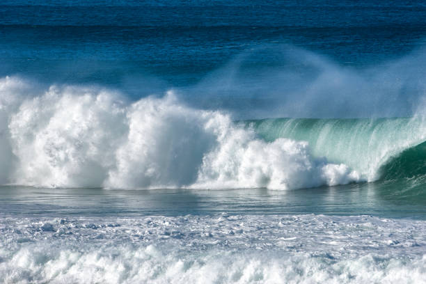 Big Waves with mountains, cloudscape