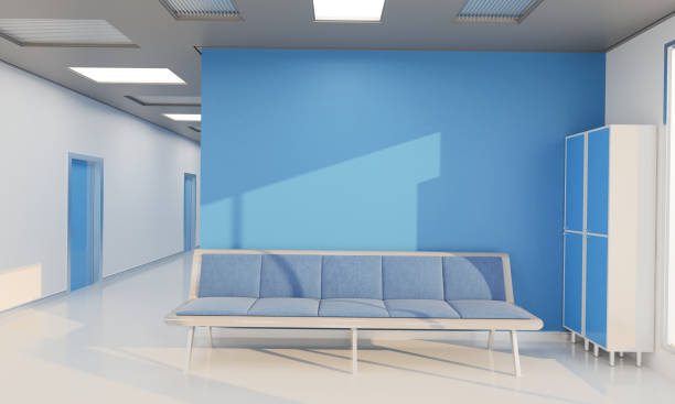 Empty Waiting Bench in Hospital stock photo