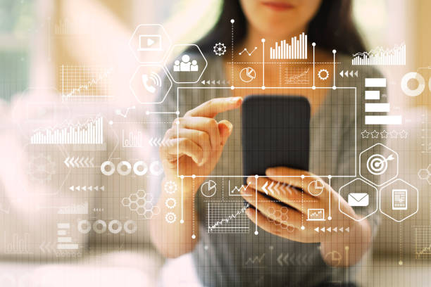 istock Marketing concept with woman using a smartphone 1090652188