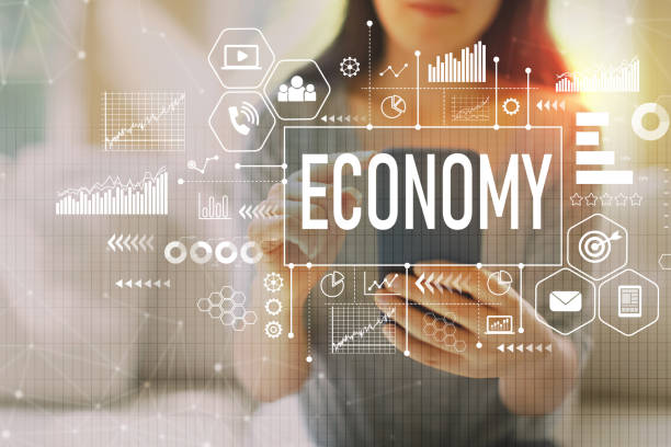 istock Economy with woman using a smartphone 1090652216