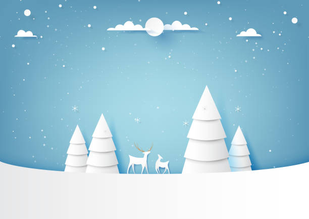 istock Deers and Winter season landscape paper art style 1090664270