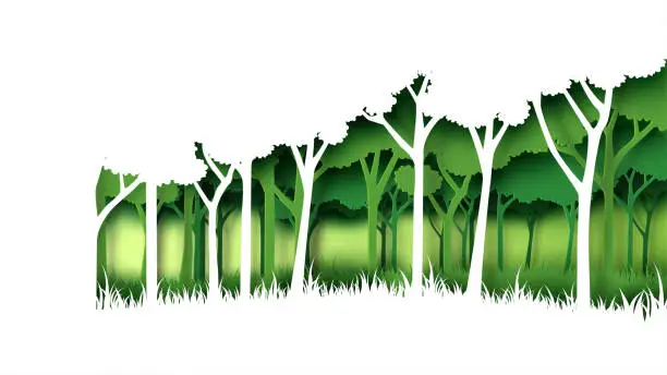 Vector illustration of Green forest paper art style