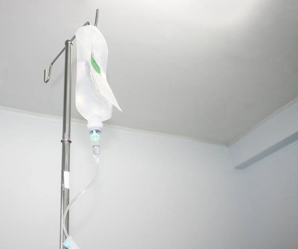 istock Infusion bottle with saline solution for patient at hospital 1090664330