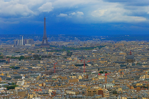 Eiffel tower from above Montmartre at dramatic Sky – Paris, France
