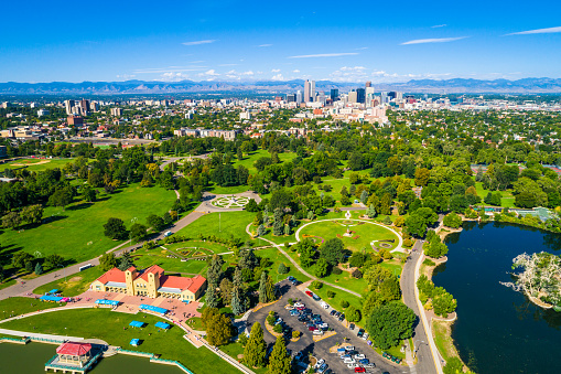 der ovre brænde pouch Aerial Drone View Above City Park In Denver Colorado Stock Photo - Download  Image Now - iStock