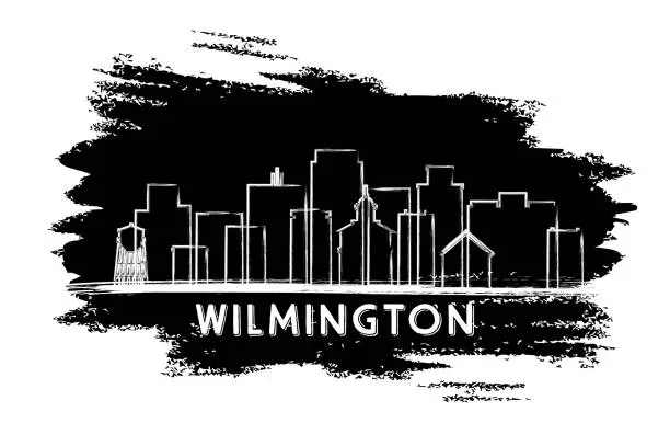 Vector illustration of Wilmington Delaware City Skyline Silhouette. Hand Drawn Sketch.