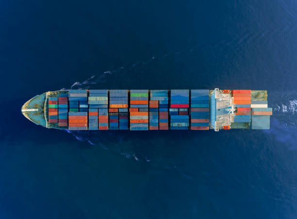 istock Aerial top view container ship full load container for logistics import export, shipping or transportation. 1090720900