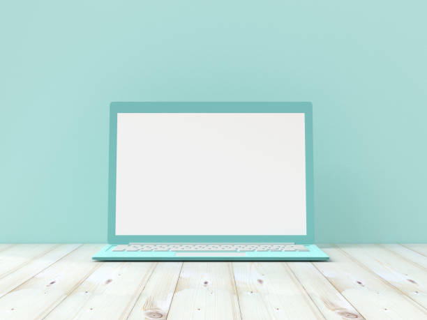 istock pastel color idea concept, Laptop  mock-up on Work desk 1090727210