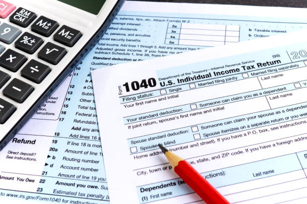 istock Income tax return IRS 1040 documents 1090742986