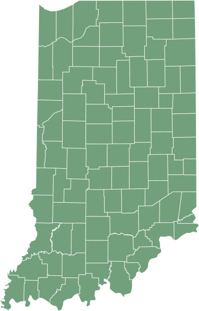 Indiana county map vector outline green background. Map of Indiana state of United States of America with counties borders The maps are accurately prepared by a GIS and remote sensing expert. morgan county stock illustrations